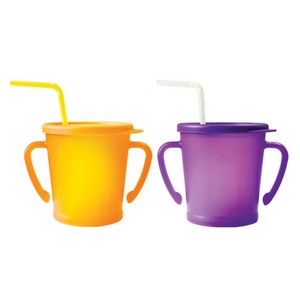 아가프라 유아용 매직 빨대컵, 300ml, 오렌지 + 퍼플, 2개