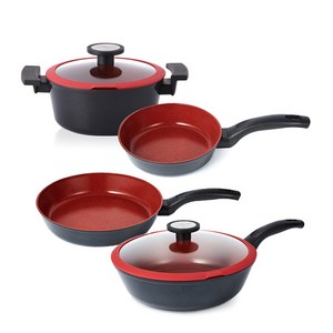 네오플램 드셰프 인덕션 냄비프라이팬 4종 세트, 혼합 색상, 프라이팬 20cm + 28cm + 궁중팬 28cm + 유리뚜껑 + 양수냄비 20cm