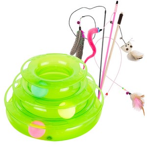 딩동펫 고양이장난감 캣타워트랙 그린 + 낚시대 장난감 4종 A세트