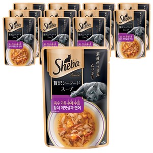 쉬바 1세 이상 고양이 수제 수프 간식, 혼합맛(게맛살/연어..., 40g, 12개