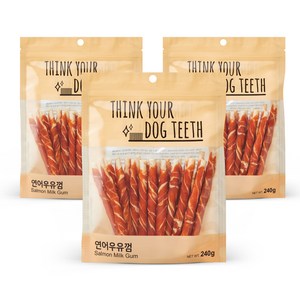 띵크유어도그티 강아지 딩고껌 스틱형 20P, 혼합맛(연어/우유), 240g, 3개