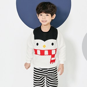 유니프랜드 아동용 펭귄 보온내의 실내복 상하세트