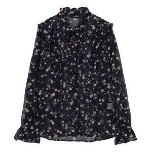 로엠 넥 리본 플라워 프린트 블라우스