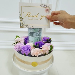 러블리팜 비누꽃 러블리 반전 용돈케이크 카네이션, 퍼플, 1개