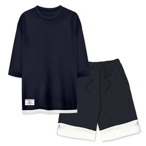 네오짱 와이티클로젯 7부 레이어드 반바지 트레이닝 상하의 세트