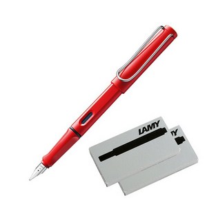 LAMY 사파리 만년필 + 잉크카트리지 2p, F, 레드(만년필)