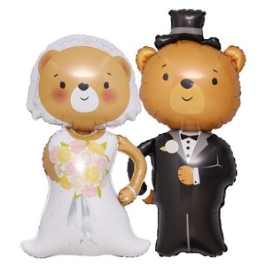 그라보벌룬 은박풍선 링키 브룸베어 신랑 + 브라이드베어 신부 세트, 혼합색상, 1세트