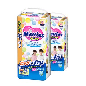 메리즈 기저귀 울트라점보 팬티형 점보형 XXL 32매 X 2팩, 64매, 점보
