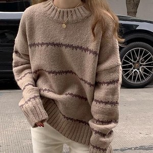 페이퍼먼츠 여성용 와이드 스트라이프 스웨터 니트 티셔츠 02656