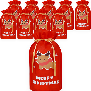 도나앤데코 크리스마스 선물 포장 부직포백 22 x 32 cm, 레드(반짝반짝루돌프..., 10개