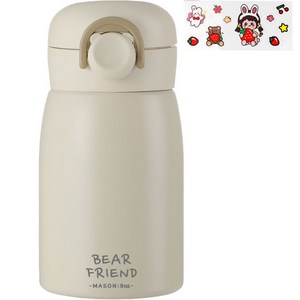 푸코 베어 프렌드 원터치 보온병 + 스티커 랜덤발송 세트, 베이지, 350ml, 1개