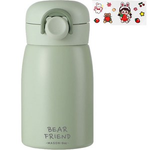 푸코 베어 프렌드 원터치 보온병 + 스티커 랜덤발송 세트, 그린, 350ml, 1개