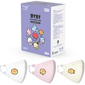 어린숨엣지 라인프렌즈 BT21 아트심볼 새부리형 컬러마스크 소형 SHOOKY 미니니 3종 x 10p 세트, 30매입, 1개, 화이트, 라이트핑크, 아이보리