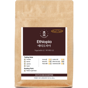 더치앤빈 에티오피아 예가체프 로스팅 원두커피, 200g, 홀빈(분쇄안함), 1개