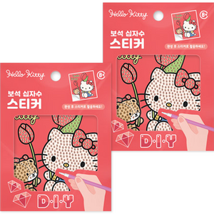 케이엠엘리홀딩스 DIY 5D 플라워 헬로키티 원형 보석십자수 키트 10 x 11 cm, 혼합색상, 2세트