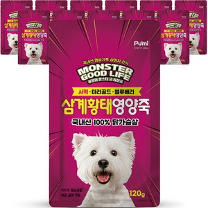 푸르미 몬스터 굿 라이프 강아지 영양죽 파우치, 삼계황태, 120g, 12개