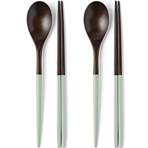 셰프토프 글라스락 옻칠 컬러 블랙 수저 2조 세트, 더스티 민트, 숟가락 2p + 젓..., 1세트