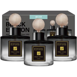 바이향 블랙에디션 카 디퓨저 120ml 본품, 클린코튼, 3개