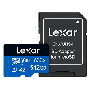 렉사 메모리 카드 SD 마이크로 고프로 블랙박스 High-Performance microSDXC UHS-I 633배속, 512GB