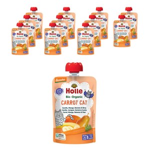 홀레 유아용 유기농 파우치 과일퓨레 캐럿 캣, 혼합맛(당근/망고/..., 100g, 12개