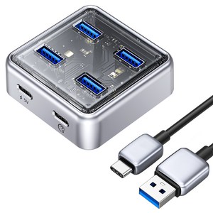 오리코 USB 3.2 4포트 무전원 앤 유전원 겸용 허브 Type C 1m XHJ4U-U3-10, 혼합색상, 1개