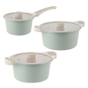 오슬로 인덕션 세라믹 마린 냄비세트 3개, 그린, 편수 18cm + 양수 20cm + 24cm, 1세트