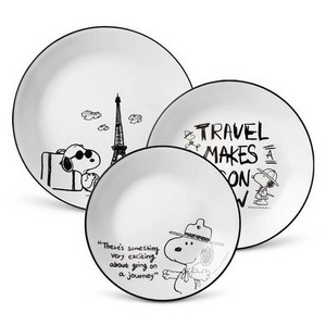 코렐 스누피앤찰리에디션 원형접시 3종 세트, 원형접시 소 + 중..., 화이트 + 블랙, 1세트