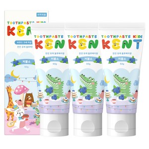 켄트 아동용 저불소 치약 블루베리향, 60g, 3개