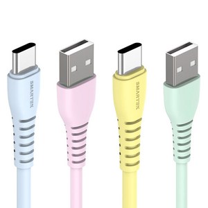 스마텍 USB C타입 초고속충전 18W 컬러 케이블 세트 STCB-UCset, 블루, 핑크, 옐로우, 민트, 1세트