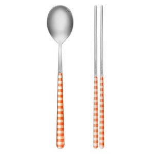 네바 커트러리 체크 한식 수저세트, 오렌지, 숟가락 + 젓가락, 1세트