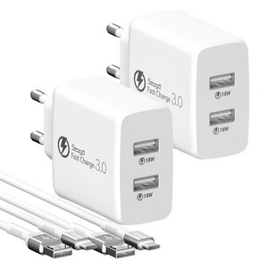 서가 36W 퀵차지 QC3.0 2포트 멀티 USB 고속 충전기 + 메탈 고강도 C타입 고속 케이블 1.5m 세트