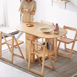 까르엠가구 고무나무 원목 오브유 접이식 식탁 + 의자 세트 4인용 방문설치