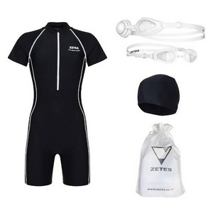 제테스 여아용 올인원수영복 2461 + 수경 + 수모 + 파우치 생존수영 세트