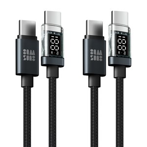 감성전자 LCD 디스플레이 E MARKER 칩셋 100W C TO C PD QC 초고속 충전 케이블, 2개, 블랙, 1.5m