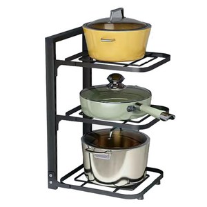 존글로벌 조립형 무타공 후라이팬 냄비 사각 정리대, 3단, 블랙, 1개