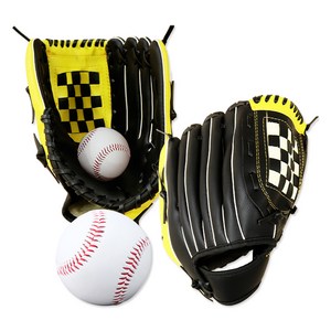 마메 야구 캐치볼 우투 글러브 2p + 야구공 2p 세트, 검정 + 노랑, 29.2cm, 1세트