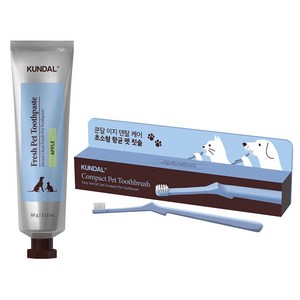 쿤달 반려동물 칫솔 + 치약 60g 세트 사과향