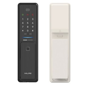 밀레시스텍 푸시풀 무타공 지문인식 스마트 도어락 크림화이트