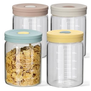 미르 헥사 내열유리 투톤 실리콘캡 눈금유리병 600ml x 4종 세트, 1세트