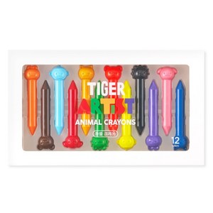 마이리틀타이거 타이거 아티스트 손에 묻지 않는 동물 크레용, 12색, 1세트
