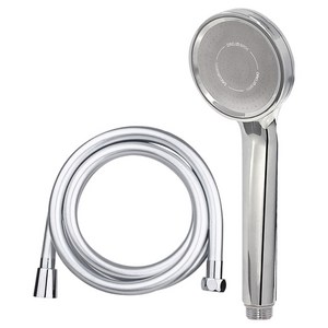 대림바스 1기능 수압상승 샤워헤드 + PVC 샤워호스 2m 세트, 크롬 + 실버, 1개