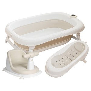 더마더 유아용 접이식 스마트 온도계 욕조 + 리클라이너 + 목욕의자 세트, 베이지