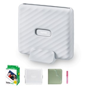 인스탁스 와이드링크 즉석카메라 애쉬 화이트 FI022W + 필름 2p + 전용 케이스 투명 + 와이드 앨범 랜덤발송 + 미피펜 랜덤발송 세트