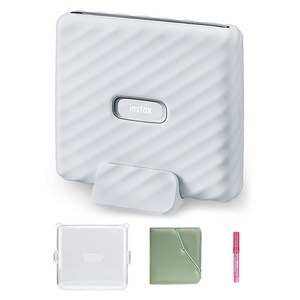 인스탁스 와이드링크 즉석카메라 애쉬 화이트 FI022W + 전용케이스 투명 + 와이드앨범 랜덤발송 + 미피펜 랜덤발송 세트