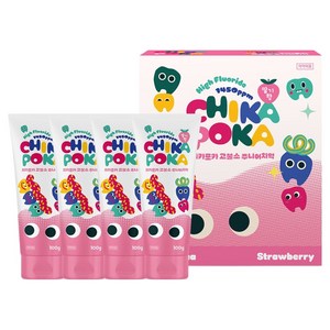 치카포카 고불소 충치케어 어린이 치약 딸기향, 100g, 4개