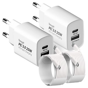 서가 C타입 초고속 충전기 25W PD3.0 PPS 2포트 멀티 + PD C to 라이트닝 8핀 케이블 3m 세트