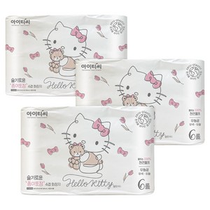 ITC 헬로키티 슬기로운 종이포장 천연펄프 4겹 양면더블데코 고급롤화장지, 20m, 6롤, 3개