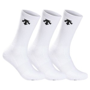 데상트 여성용 스포츠 파일 심플 장목양말 3켤레 세트, 24호, 화이트, 1세트