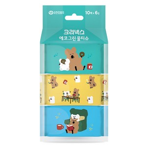 크리넥스 에코그린 쁘띠 다이노탱 물티슈 휴대형, 50g, 10매, 6개
