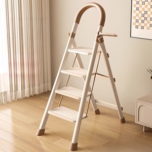 안전하고 튼튼한 가정용 접이식 다용도 작업 캠핑 사다리 4단, 크림화이트, 1개